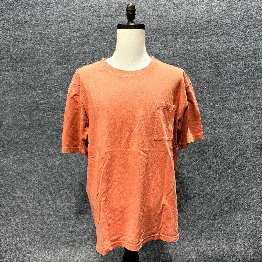 Vintage Faded Orange Pocket T Shirt Mens XL Distressed Blank Heavyweight Tee